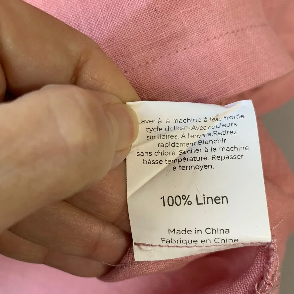 Lintico Pink European Linen Peter Pan collar split-vneck 3/4‎ sleeves. Size M - Picture 10 of 10